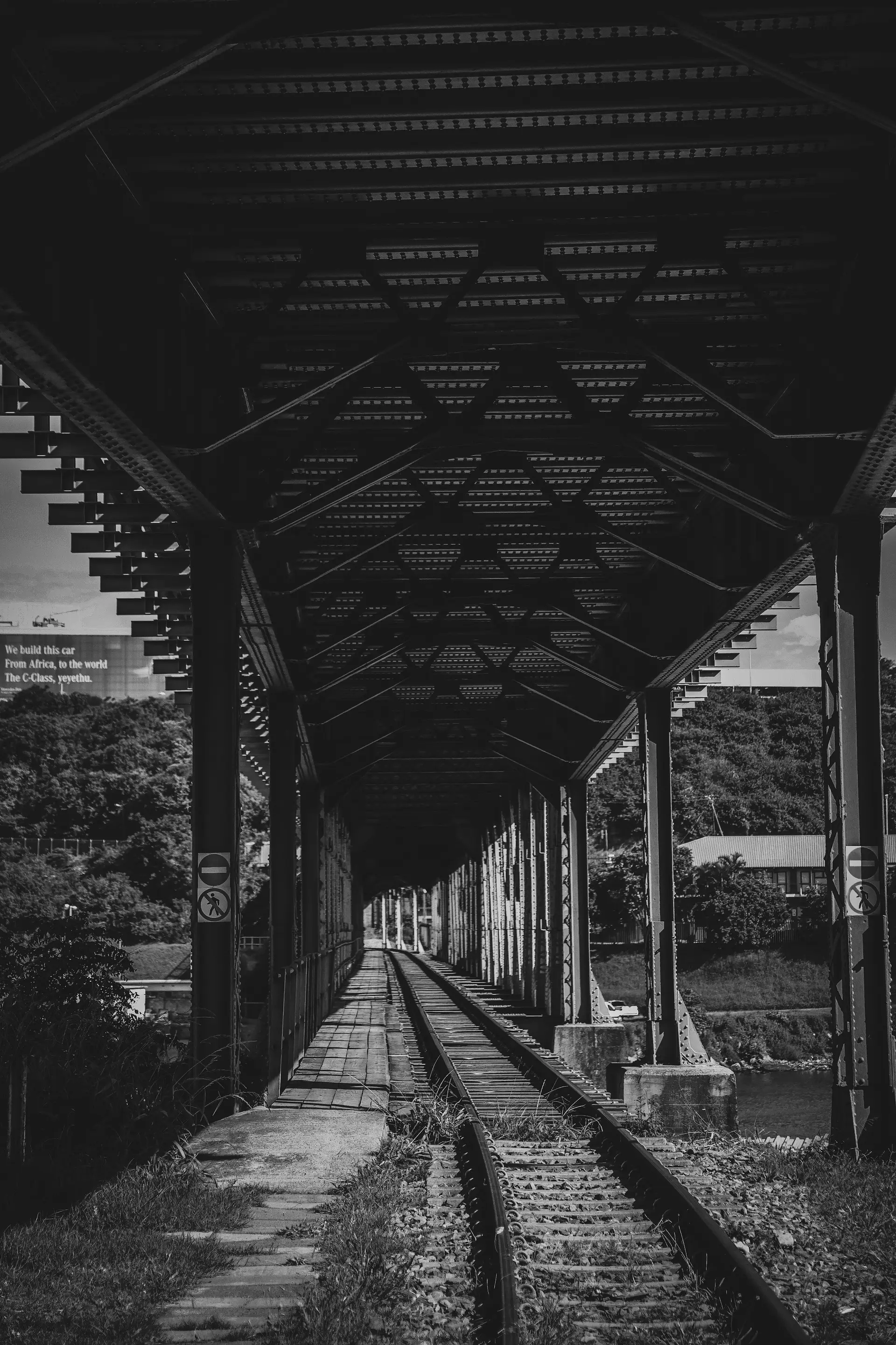 An old railway platform, in black and white
